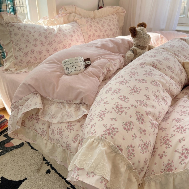 Silk Sheet Set - 새로운 고대 실크 레이스 4피스 프렌치