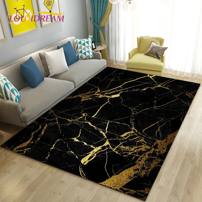 북유럽 블랙 골드 블루 대리석 영역 러그, 대형 카펫  - Home Textiles Rug 리뷰 및 가격
