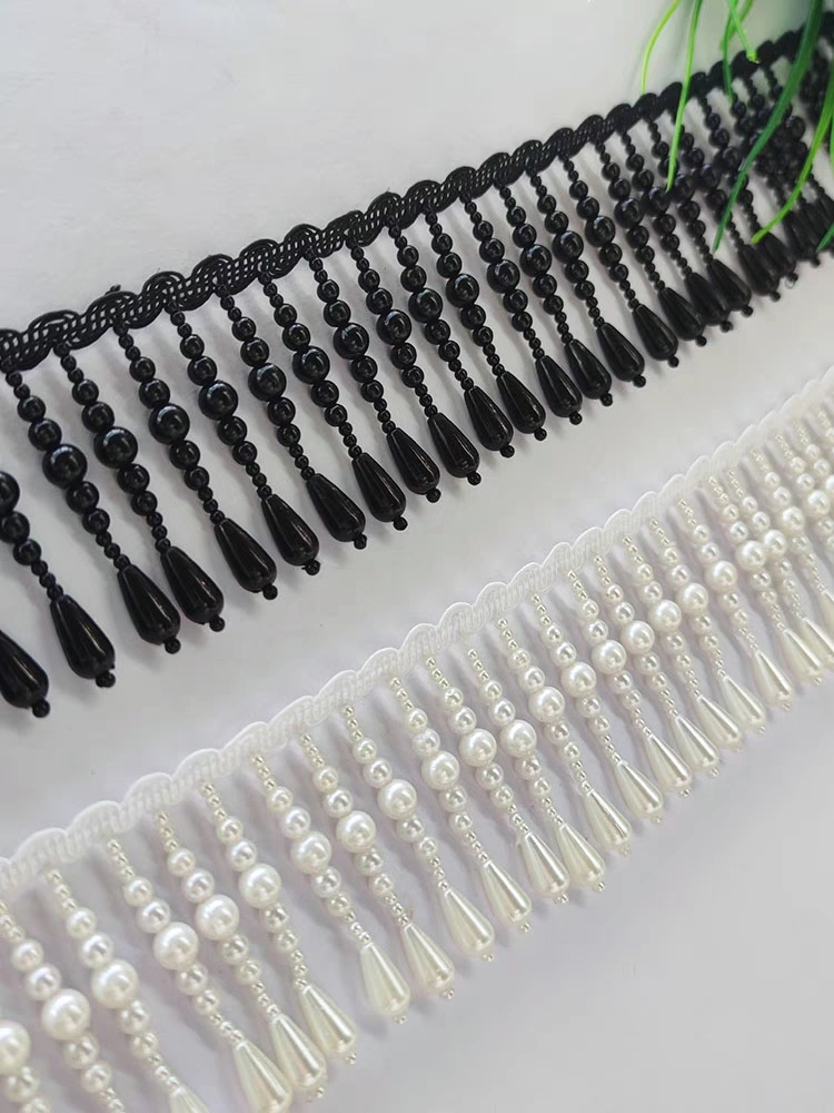 넓은 진주 비즈 프린지, 패션 원피스 코스튬 댄스웨어, - Home Fashion Textiles 리뷰 및 가격